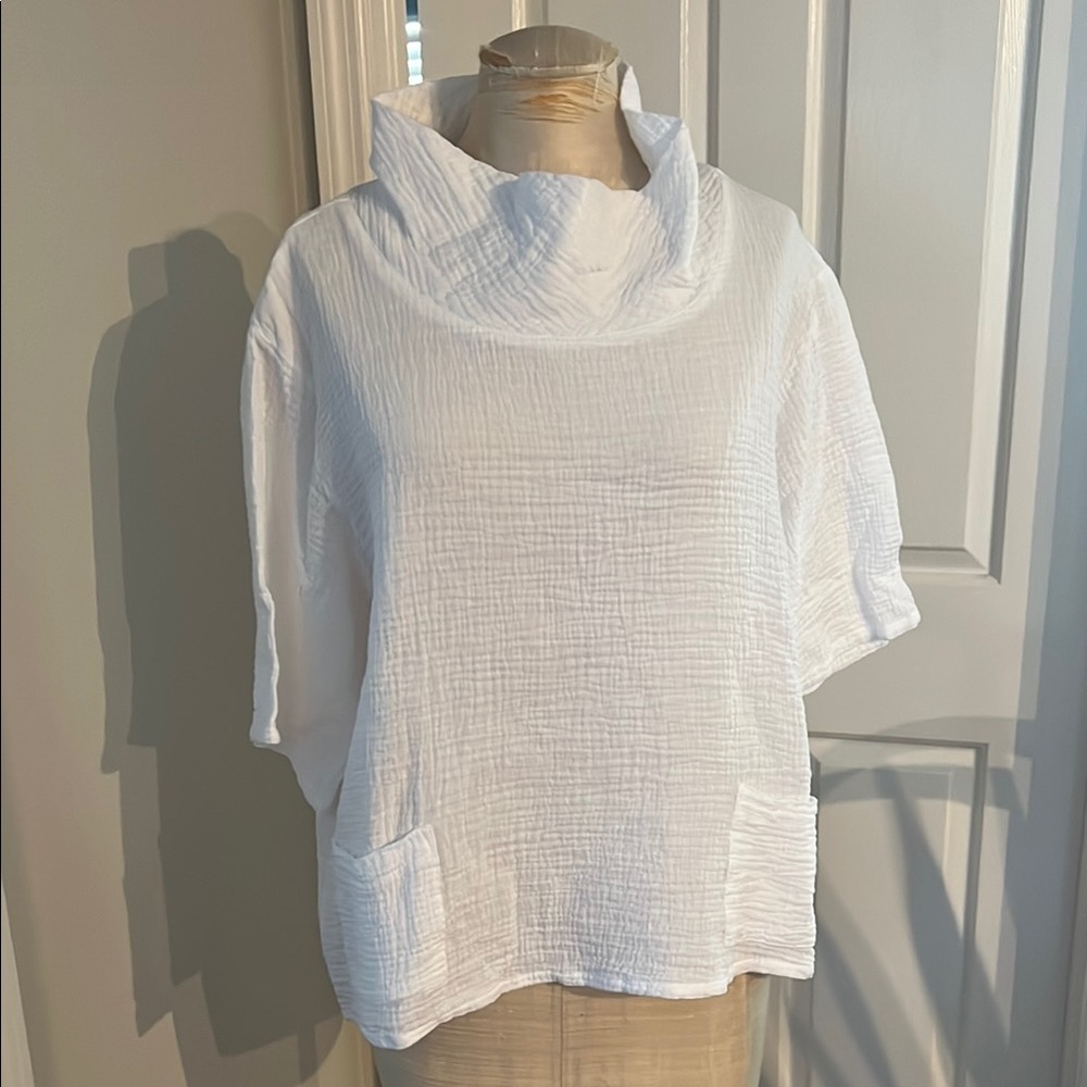 Toofan Women's White Cowl gauze Neck Top - Picture 2 of 6